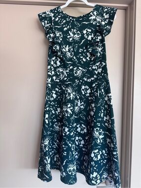 Floral Midi Dress in Deep Green/White